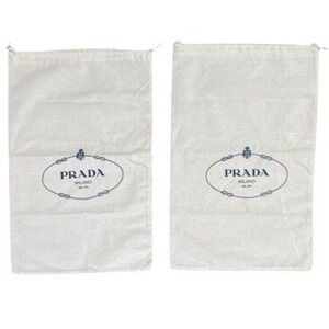 Prada White Cotton Flannel Dust Bags Set of 2 Drawstring Logo Pouches 13.5x8.5